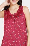Zivame Bouquet Toss Woven Pyjama Set - Red Plum — thumbnail 5